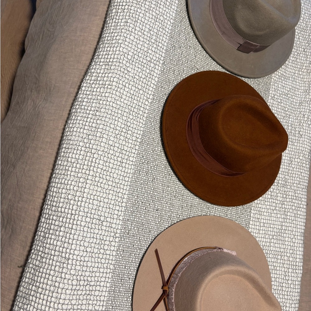 Set of 3 Stylish Brown, light and Beige Fedora Hats